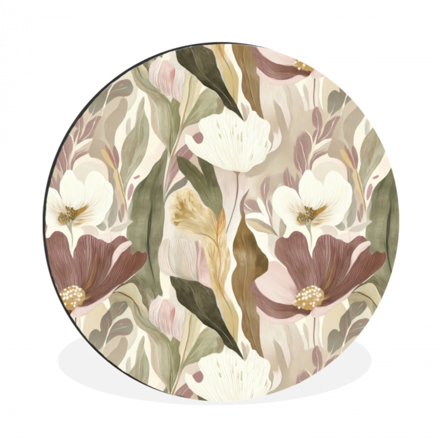 Bloemen - Aquarel - Kleurrijk Wandcirkel aluminium klein 190 -3d