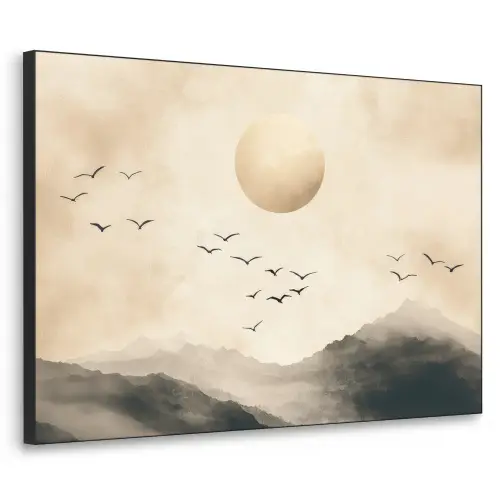 Landschap - Japandi - vogel Textielframe zwart klein -3d