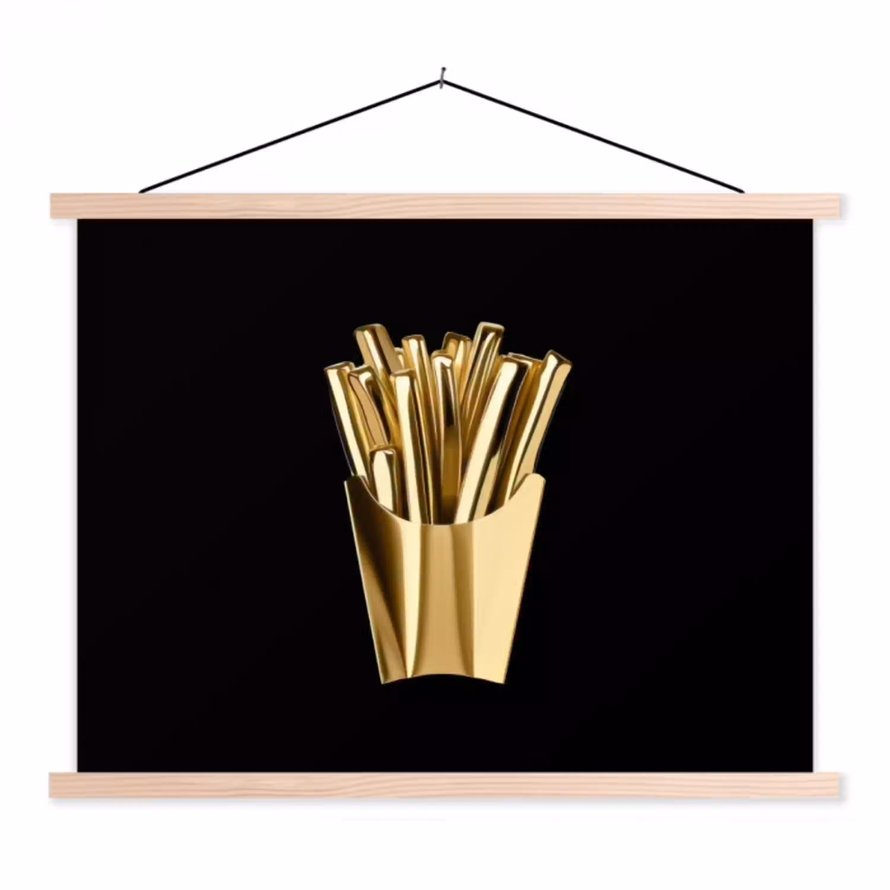 Friet - Goud - Chrome - Eten textielposter latten blank klein -3d