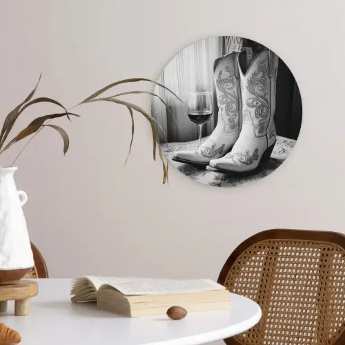 Wijn - Cowboylaarzen - Raamlicht - Wit Wandcirkel plexiglas klein -sfeer4