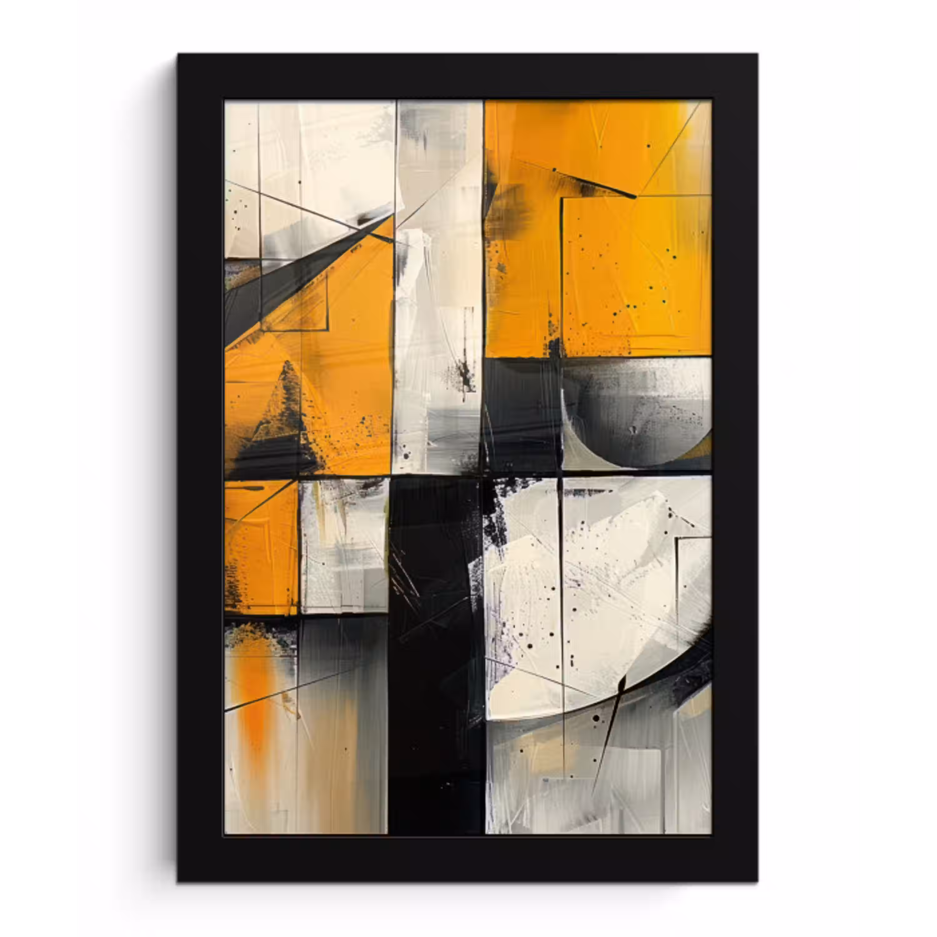 Geel - Abstract - Modern - Vormen fotolijst zwart zonder passe partout klein -3d