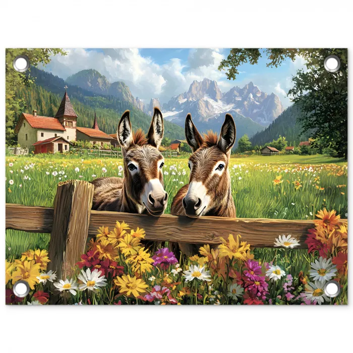 Ezels - Bloemen - Zomers tuinposter los doek klein -3d