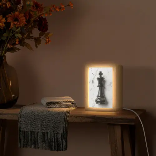 Schaakstuk - Koning - Zwart - Marmer Light Box met kabel (Tafellamp) klein -sfeer4