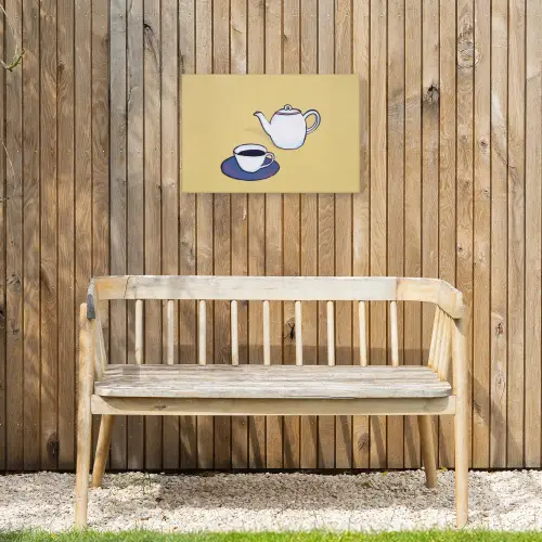 Theepot - Kopje - Beige - Illustratie Tuinposter op houten frame 2 cm dik klein -sfeer4
