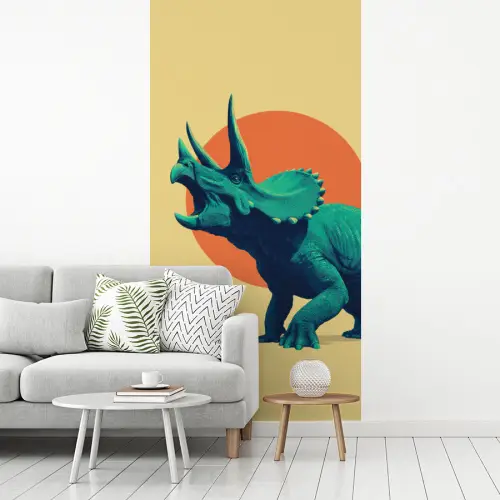 Triceratops - Cirkel - Oranje - Hoorns fotobehang vinyl groot -woonkamer