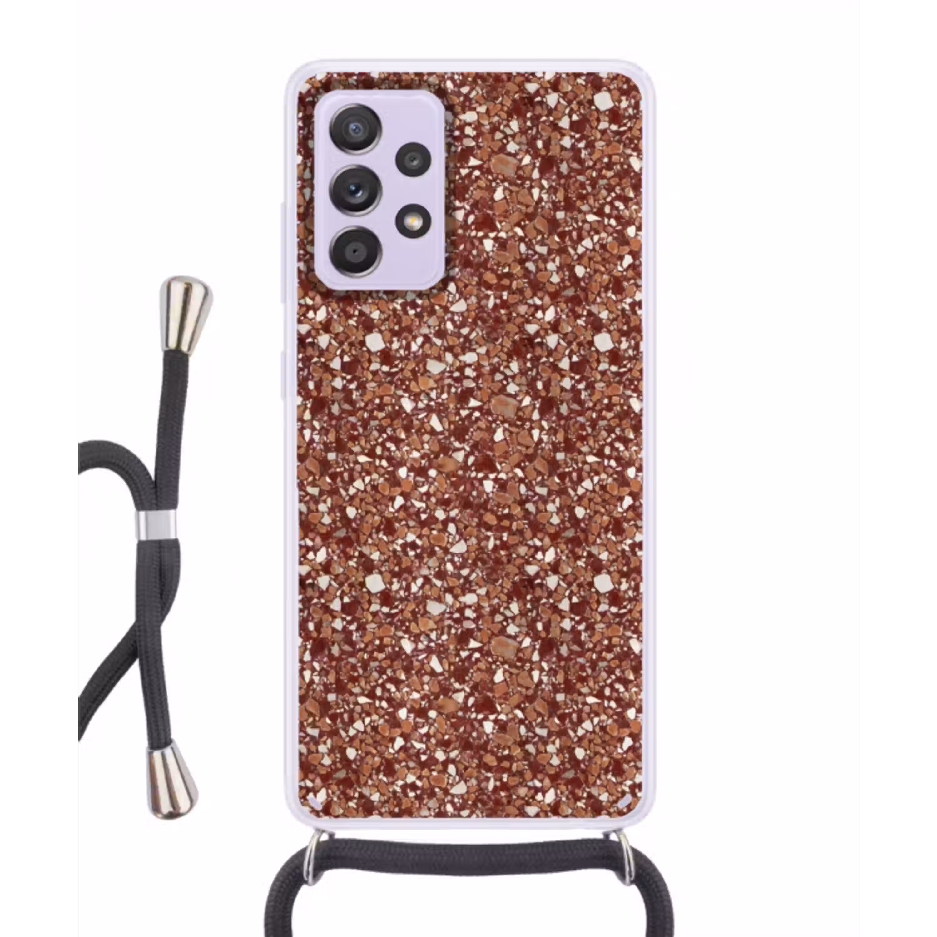 Terrazzo - Patroon - Steentextuur - Roodbruin Hoesje Samsung Galaxy A52 5G met koord klein 816 -3d