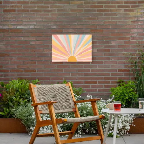 Illustratie - Zon - Pastelkleuren Tuinposter op houten frame 2 cm dik klein -sfeer3