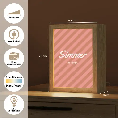 Simmer - Hartjes - Strepen - Roze Light Box met kabel (Wandlamp) klein -USP_websiteoverzichtNL