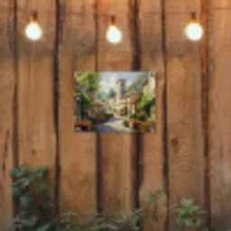 Dorp - Zon - Kraampjes - Huizen tuinposter los doek klein -sfeer1