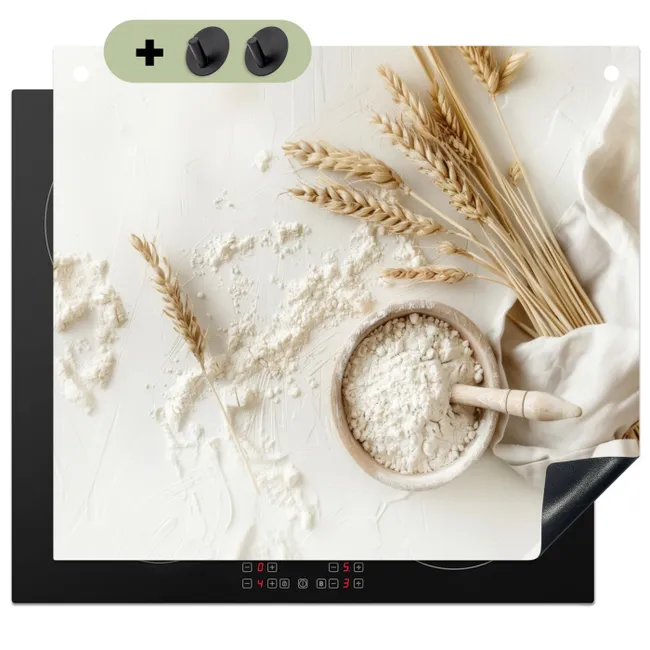 Inductiebeschermer & spatscherm (2in1) - Bloem - Hout - Tarwe