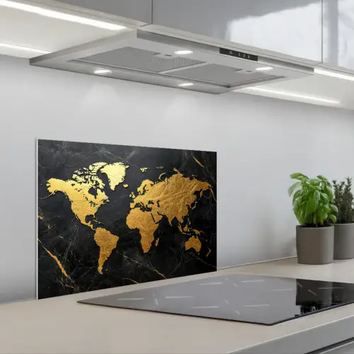 Wereldkaart - Goud - Marmer keuken achterwand spatscherm klein -3d_schuin