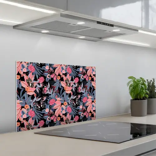 Zomer - Vlinder - Zwart - Roze keuken achterwand spatscherm klein 900 -3d_schuin