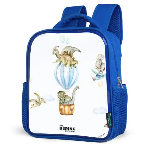 Dwalende dino's Kinderrugzak - Blauw middel -schuin