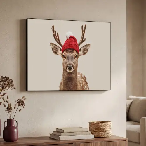 Hert - Kerst - Muts - Dieren - Winter - Grappig Textielframe zwart klein -sfeer3