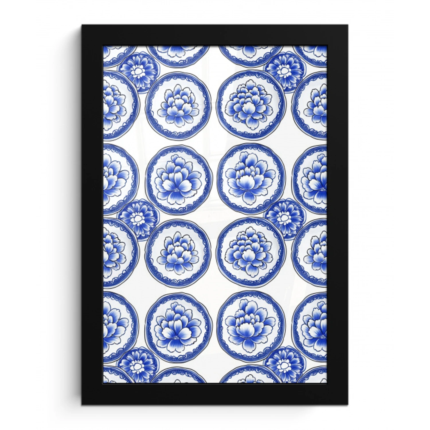 Cirkels - Bloemen - Blauw fotolijst zwart zonder passe partout klein 224 -3d