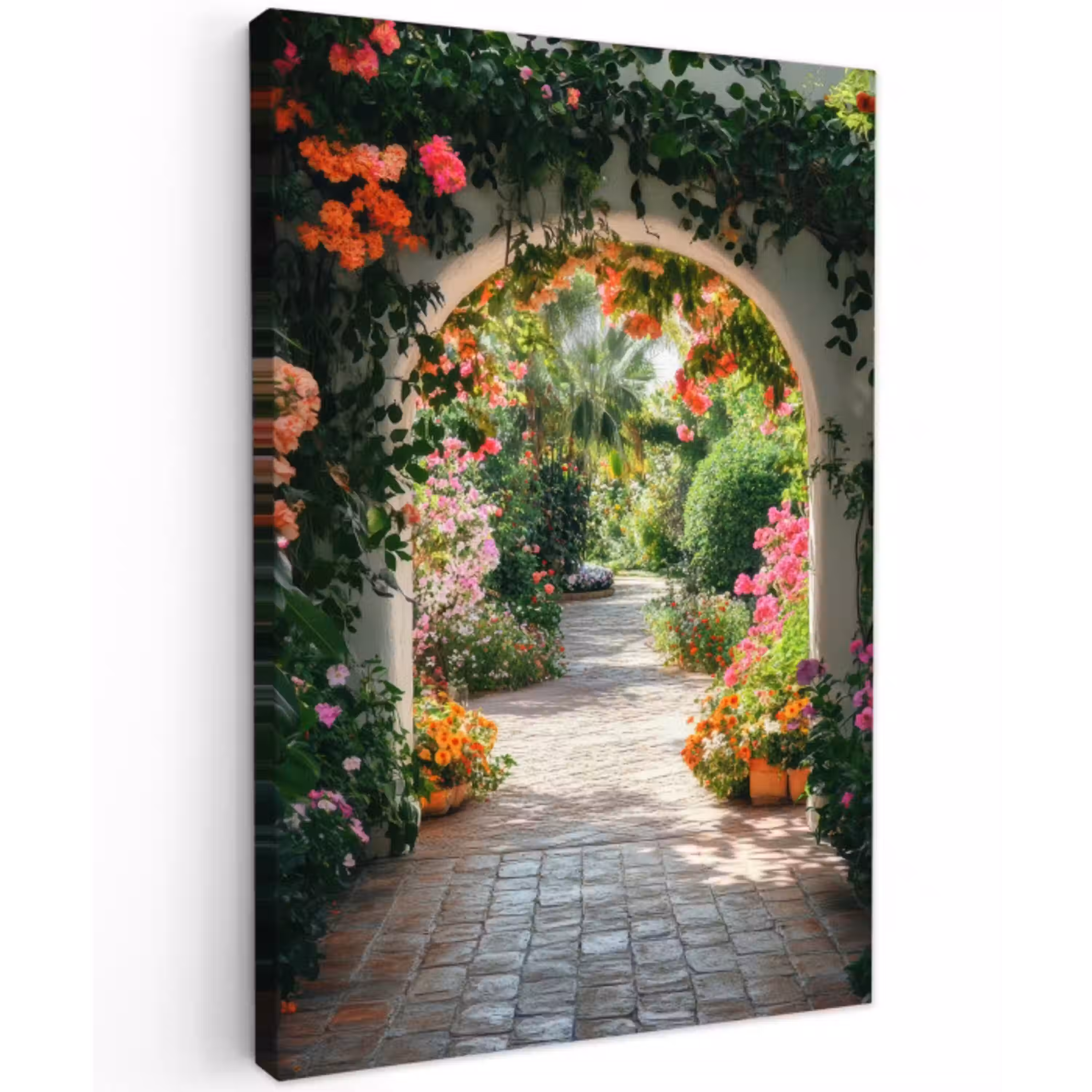 Doorkijk - Bloemen - Natuur - Bloementuin Tuinposter op houten frame 2 cm dik klein -3d