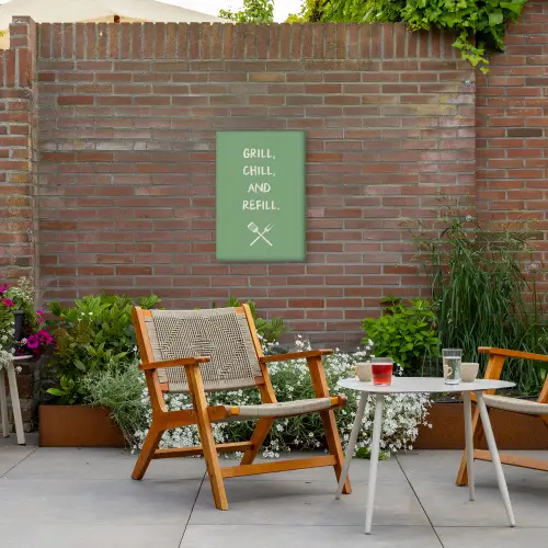 Grill - Groen - Zomer - Quote Tuinposter op houten frame 2 cm dik klein -sfeer3