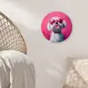 Pink - Hond - Bubbel Wandcirkel kunststof plaat 5mm dik klein -sfeer5