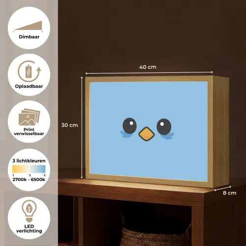 Vogel - Blauw - Eenvoudig Light Box met batterij (Wandlamp kind) middel -USP_websiteoverzichtNL