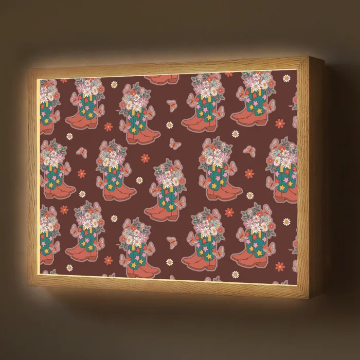 Donker - Cowboy - Laars - Patroon Light Box met batterij (Wandlamp) middel 907 -z3d_website