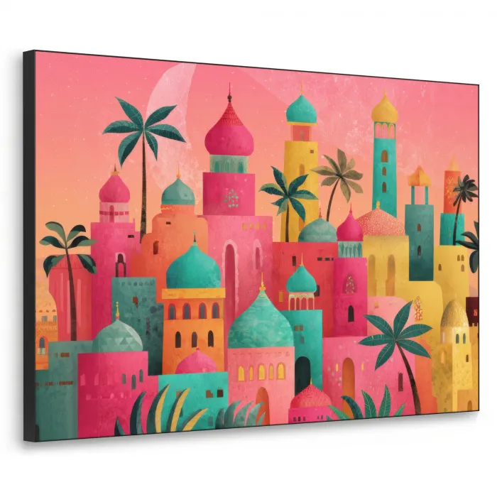 Kleurrijk - Palmbomen - Islamitisch Textielframe zwart klein -3d