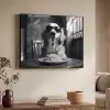 Golden Retriever - Hond - Vrolijk -  Bord spaghetti - Zwart - wit Textielframe zwart klein -sfeer3