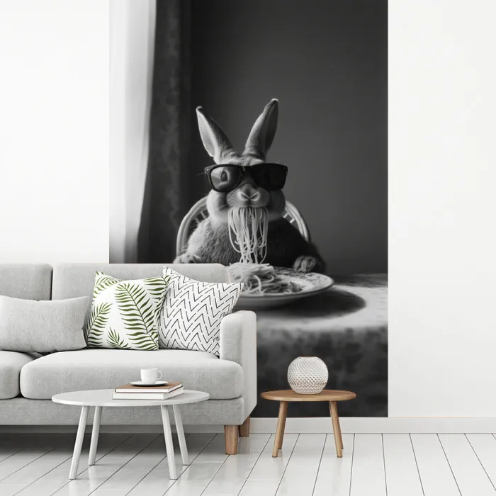 Konijn - Bunny - Zonnebril - Tafelkleed - Pasta - Schattig fotobehang vinyl groot -woonkamer