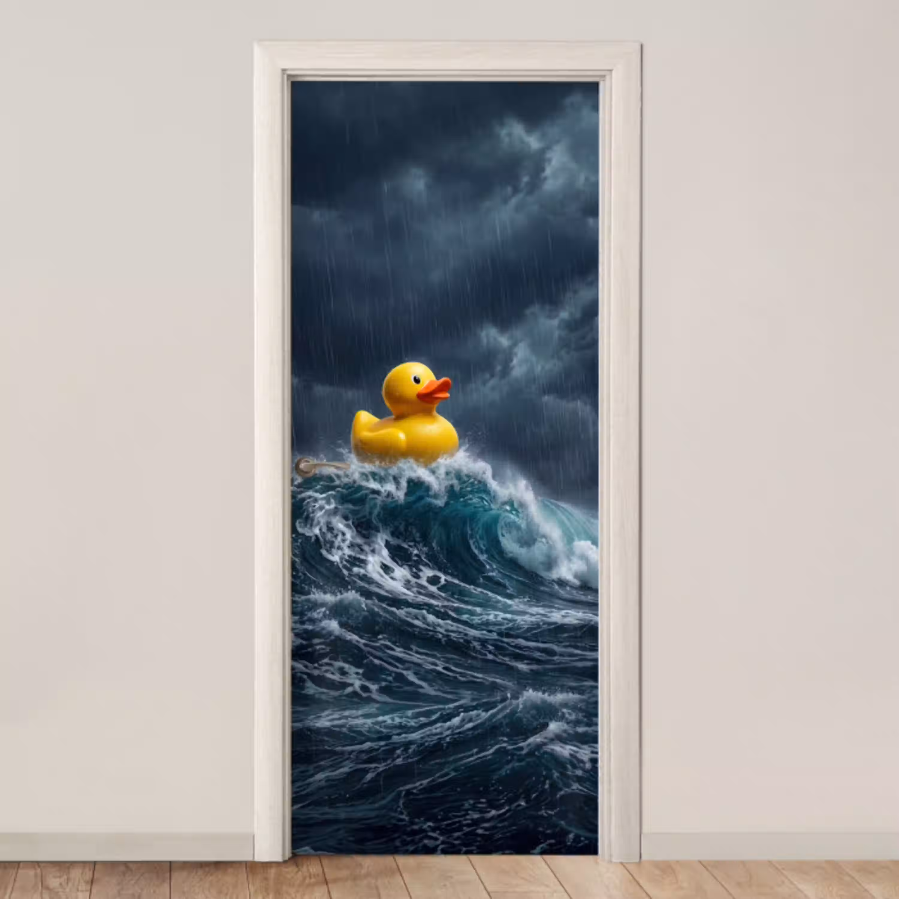 Storm - Badeend - Golven deurposter klein -3d_beige