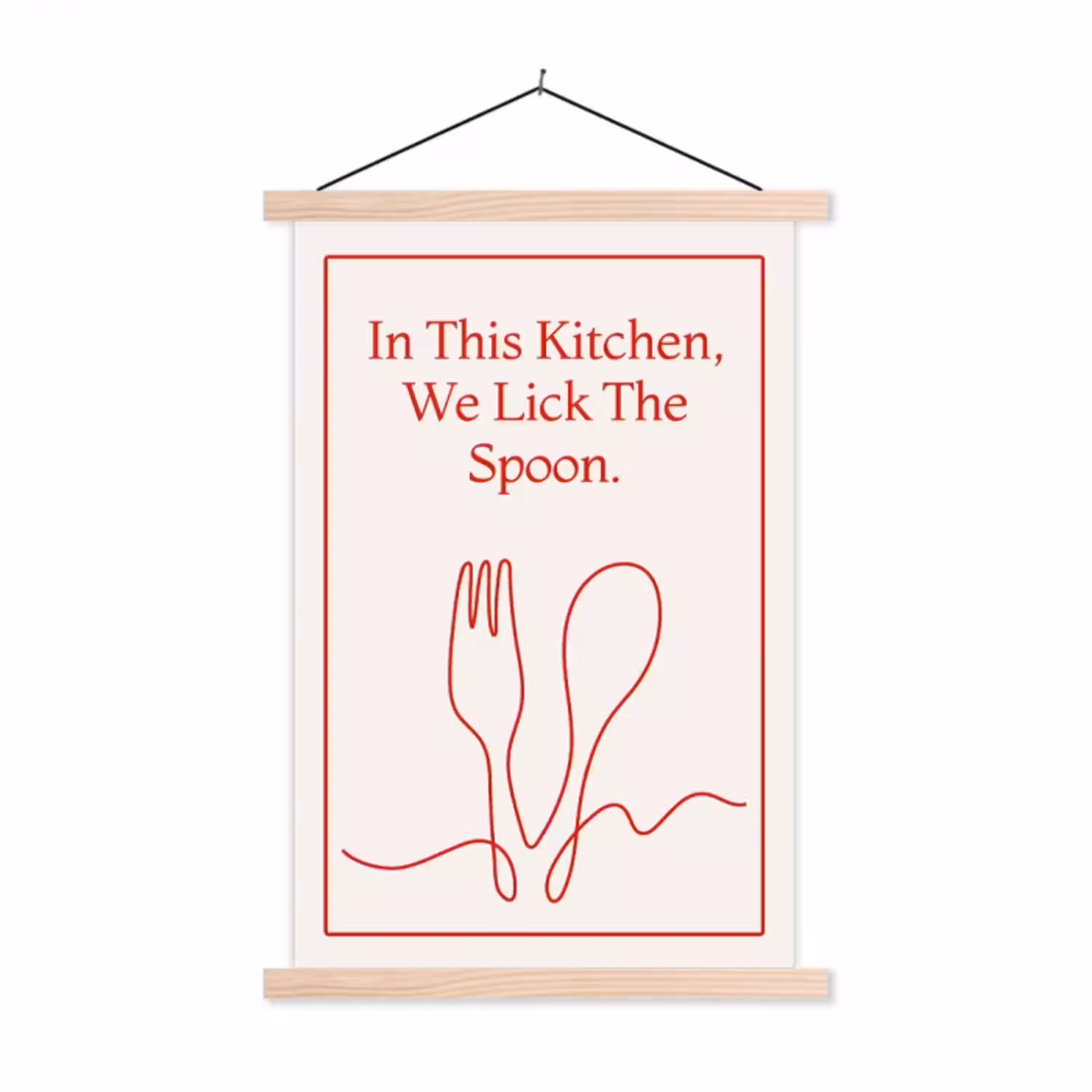 Minimalistisch - Vork - Lepel - Lijntekening textielposter latten blank klein -3d