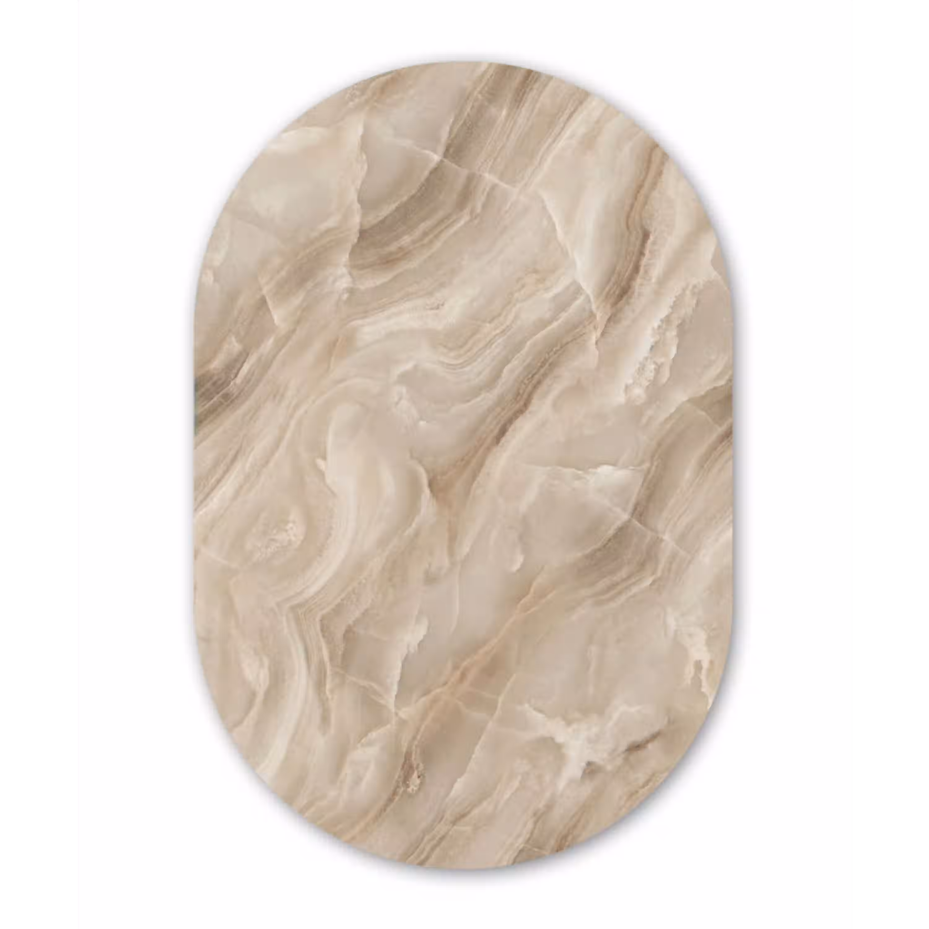 Steen - Golvend - Abstract - Beige Wandcirkel Ovaal Aluminium middel -3d