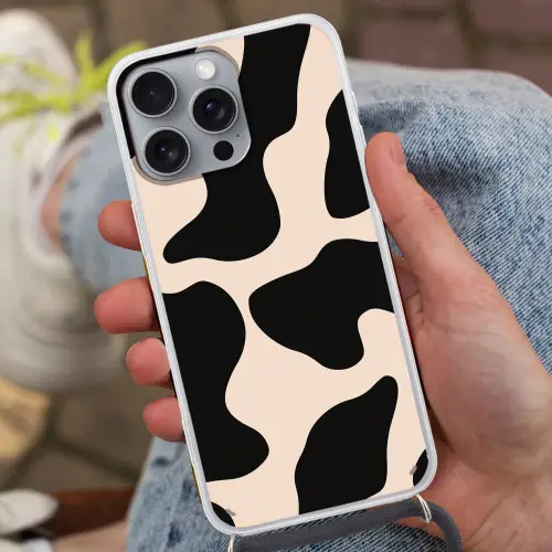 Vlekkenpatroon - Koe - Beige Hoesje iPhone 16 Pro Max met koord klein -sfeer3