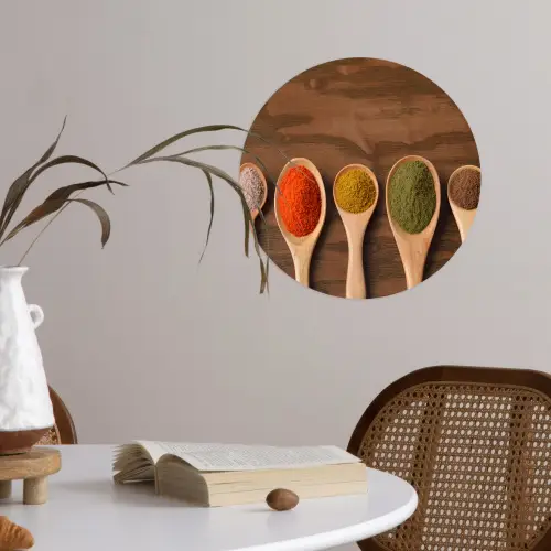 Pollepel - Kruiden - Eten - Specerijen - Tafel Wandcirkel behangsticker klein -sfeer3