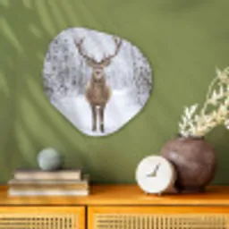 Hert - Winter - Bos - Natuur - Wit Wandcirkel Organisch Forex 3mm klein -sfeer2