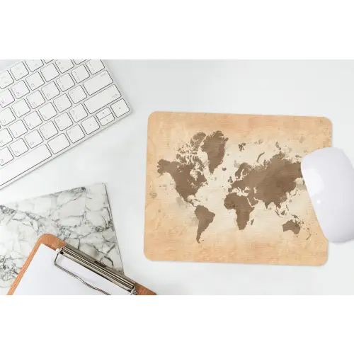 Wereldkaart - Beige - Bruin muismat rubber klein -witbureau