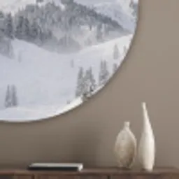 Berg - Sneeuw - Winter - Natuur - Wit Akoestische PET Vilt - Rond klein -sfeer5_closeup