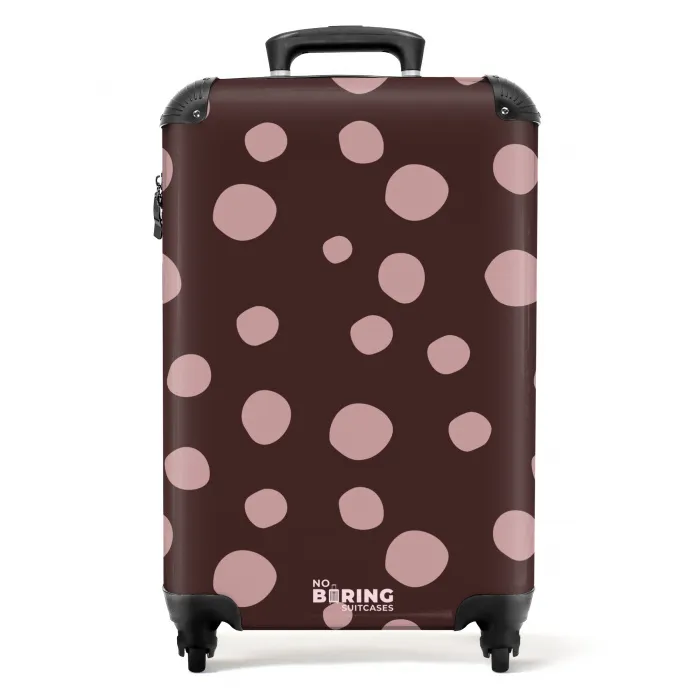Diepbruine achtergrond met roze stippen NBS - Handbagage koffer - Kinderen Unisex middel -productfoto_recht