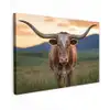 Longhorn - Landschap - Zonsondergang Tuinposter op houten frame 2 cm dik klein -3d