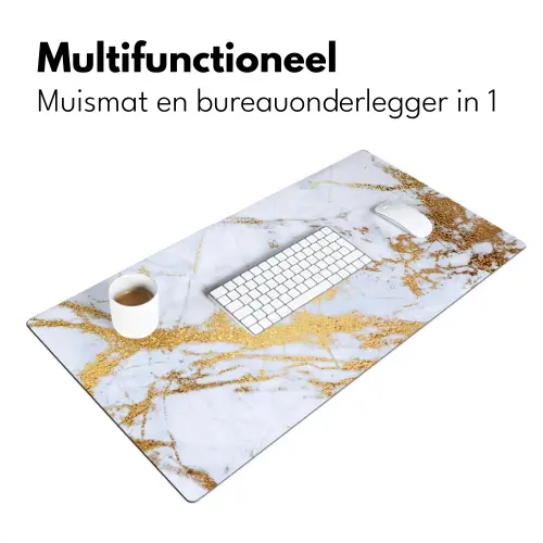 Marmer - Goud - Wit - Luxe - Marmerlook - Glitter Muismat XXL klein -sfeer4