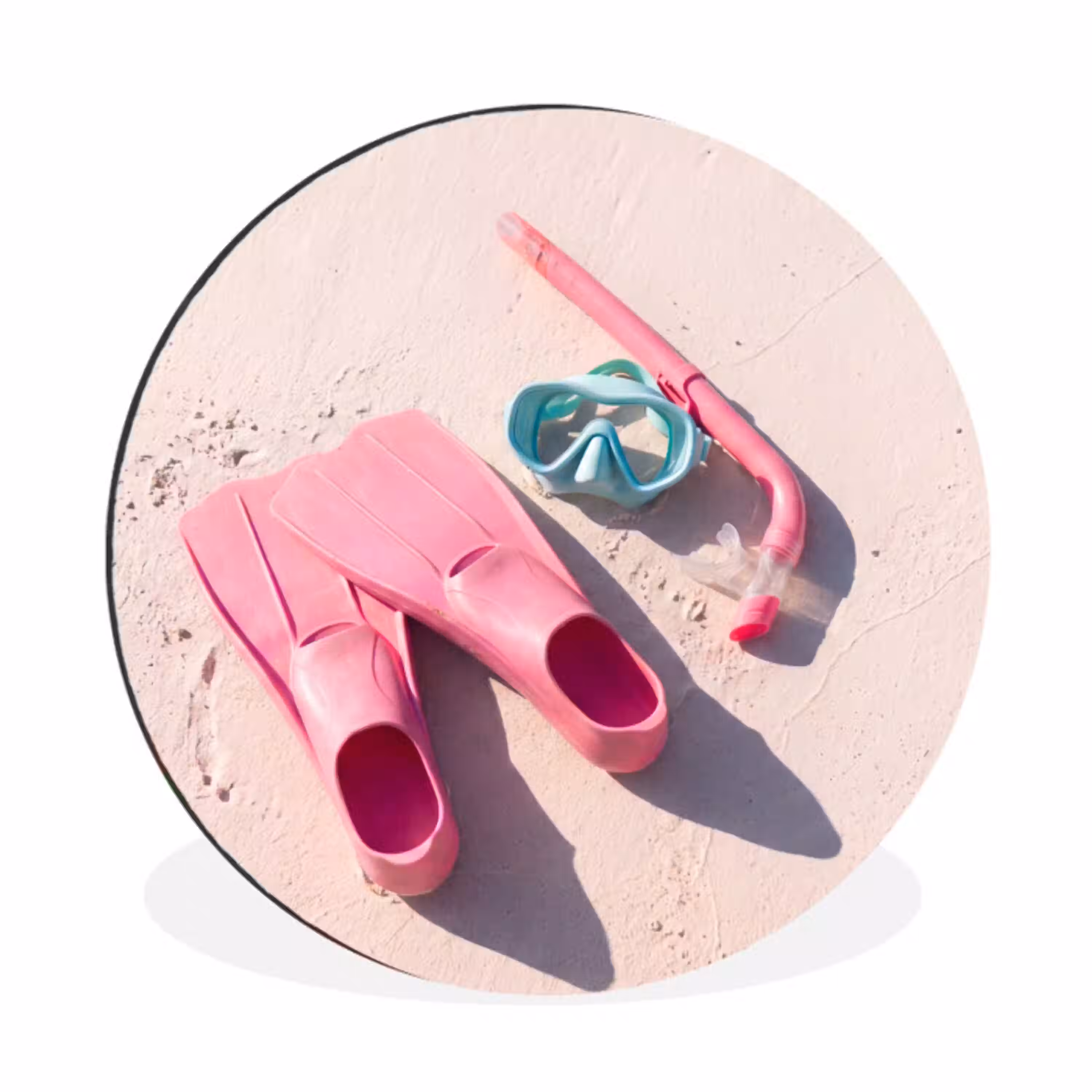 Snorkelset - Strand - Zomer - Roze Wandcirkel aluminium klein -3d