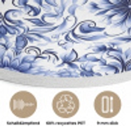 Bloemen - Blauw - Patroon - Wit Akoestische PET Vilt - Rond klein 838 -closeup_DE