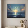 Meeuwen - Zee - Wolken -Blauw Textielframe zwart klein -sfeer2