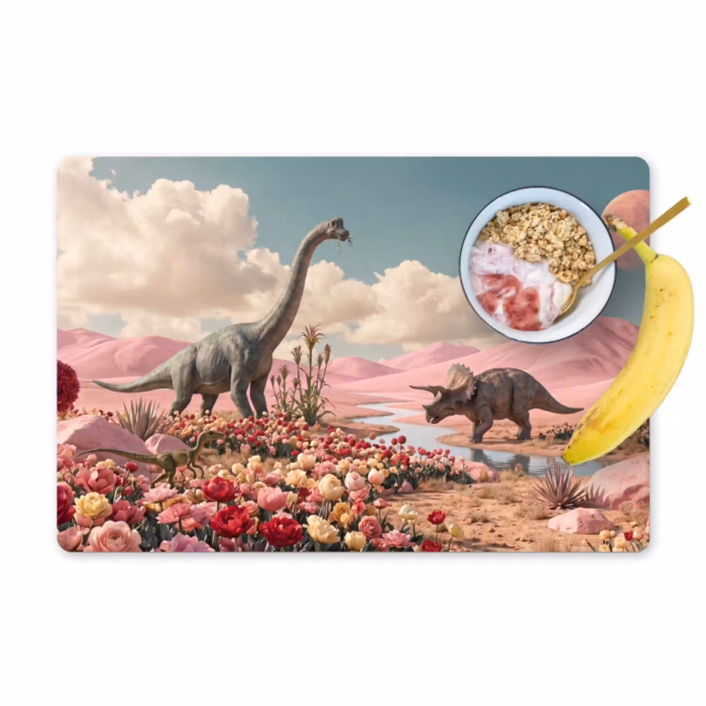 Dinosaurus - Roze - Landschap Placemat vinyl groot -zzzproduct_Kitchenyeah-website