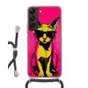 Kat - Art - Zonnebril - Roze Hoesje Samsung Galaxy S22 met koord klein -3d