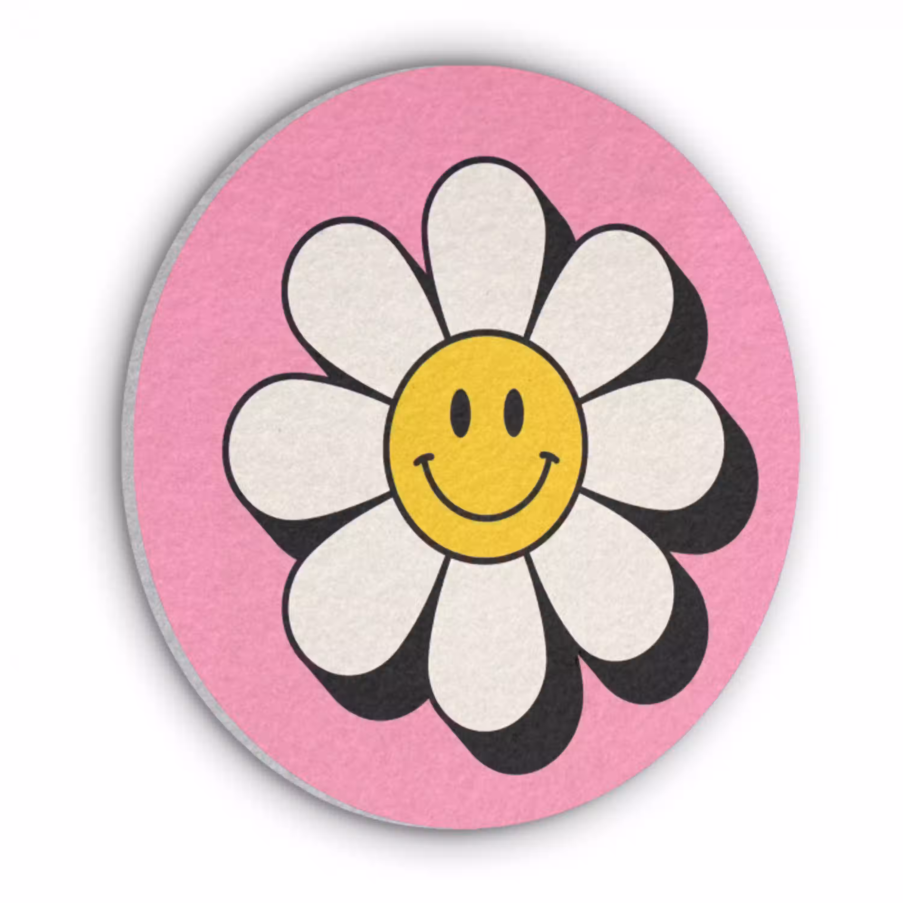 Smiley - Bloem - Roze Akoestische PET Vilt - Rond klein -3d