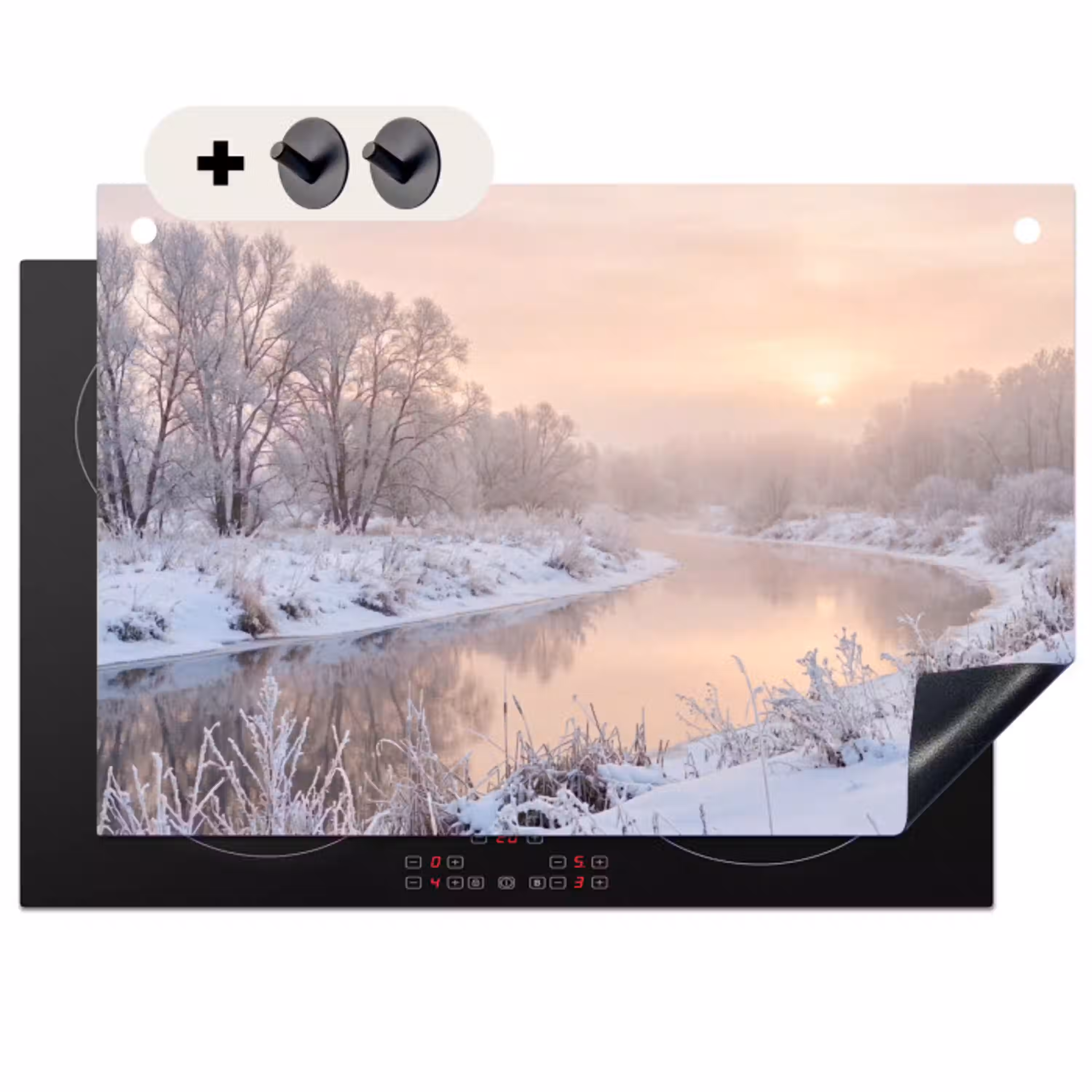 Rivier - Winter - Landschap - Sneeuw - Zonsopgang Inductie beschemer met haakjes klein -3d