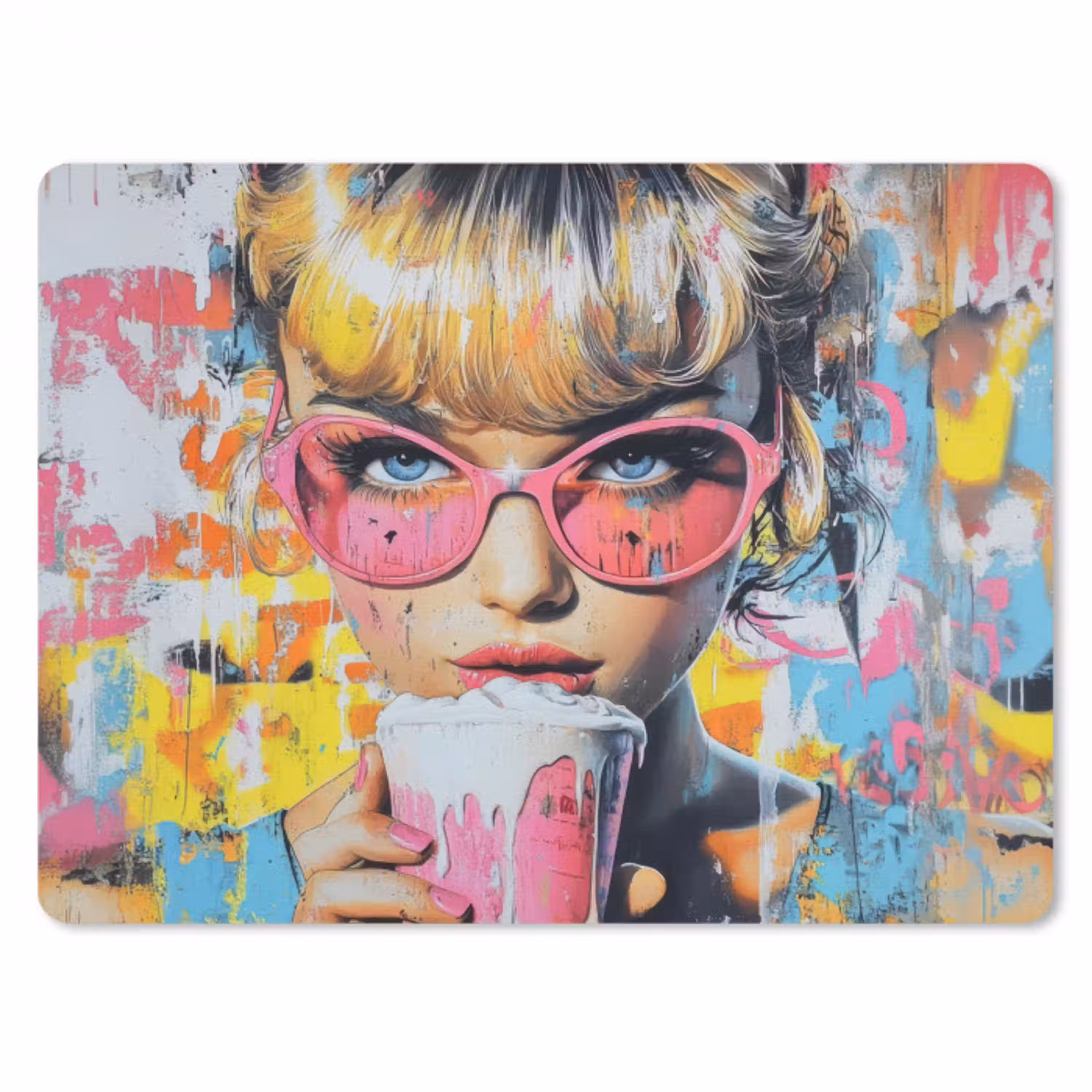 Expressief - Milkshake - Vrouw - Felle kleuren muismat rubber klein -3d