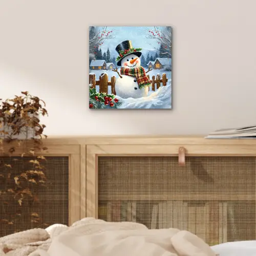 Sneeuwpop - Winterdorp - Kleurrijk aluminium wit klein -sfeer3