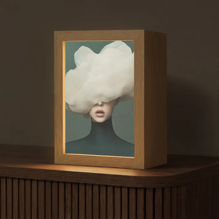Hoed - Vrouw - Beige Light Box met kabel (Tafellamp) klein -z3d_website