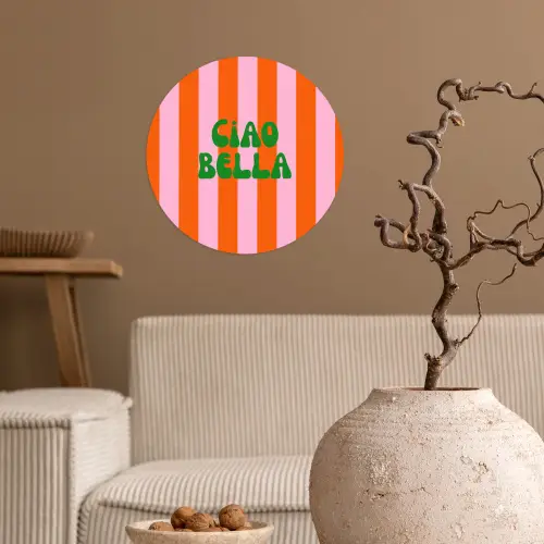 Strepen - Oranje - Verticaal - Ciao bella Wandcirkel behangsticker klein -sfeer1