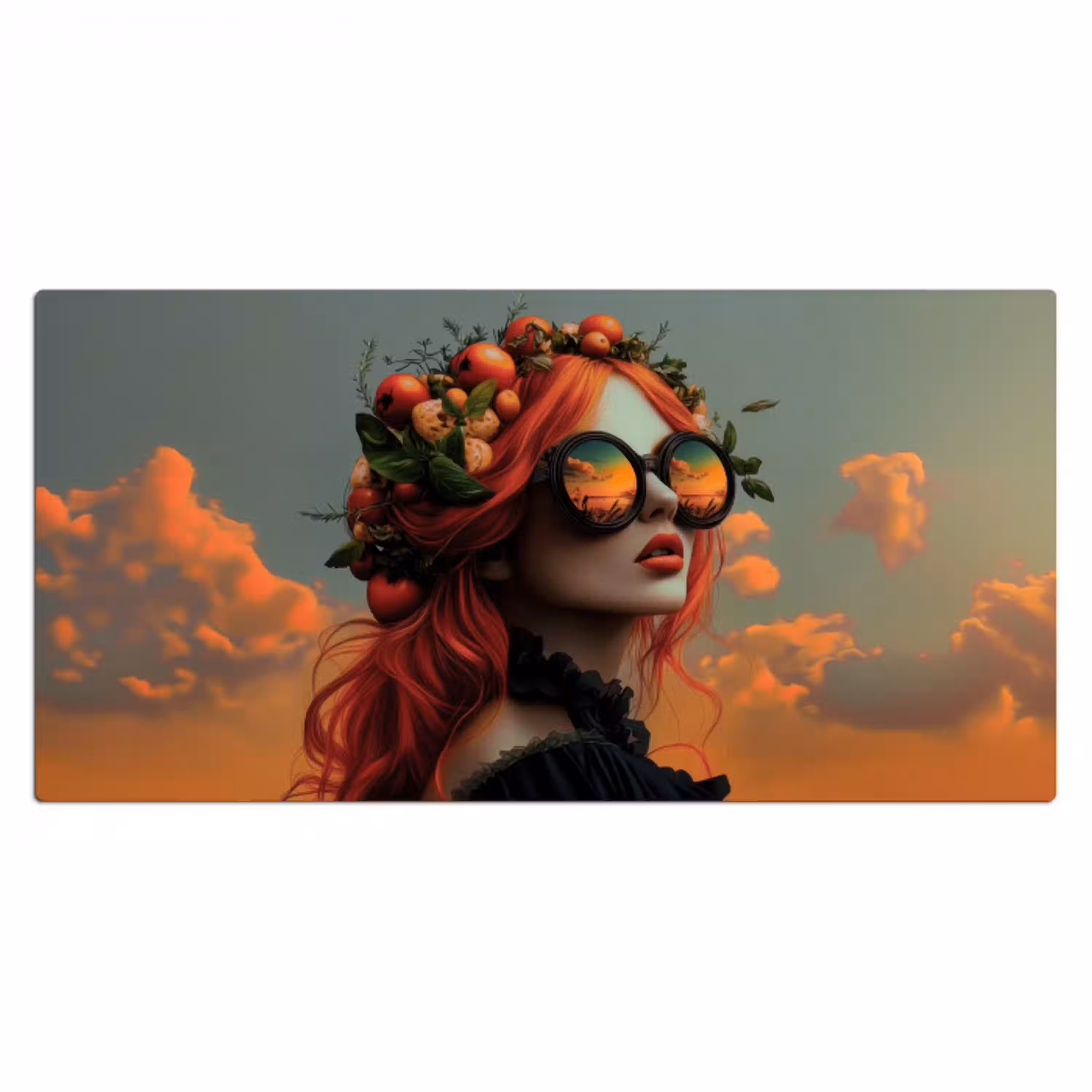 Vrouw - Kroon - Tomaat - Bascilicum - Zonnebril Muismat XXL klein -3d_leeg